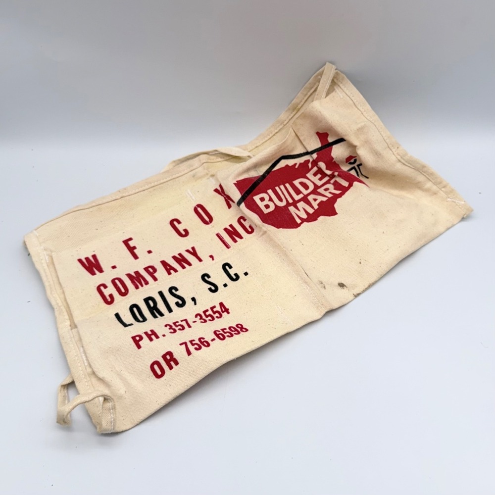 W.F. Cox Company Builder Mart Vintage Canvas Tool Apron Loris SC Two Pocket #2